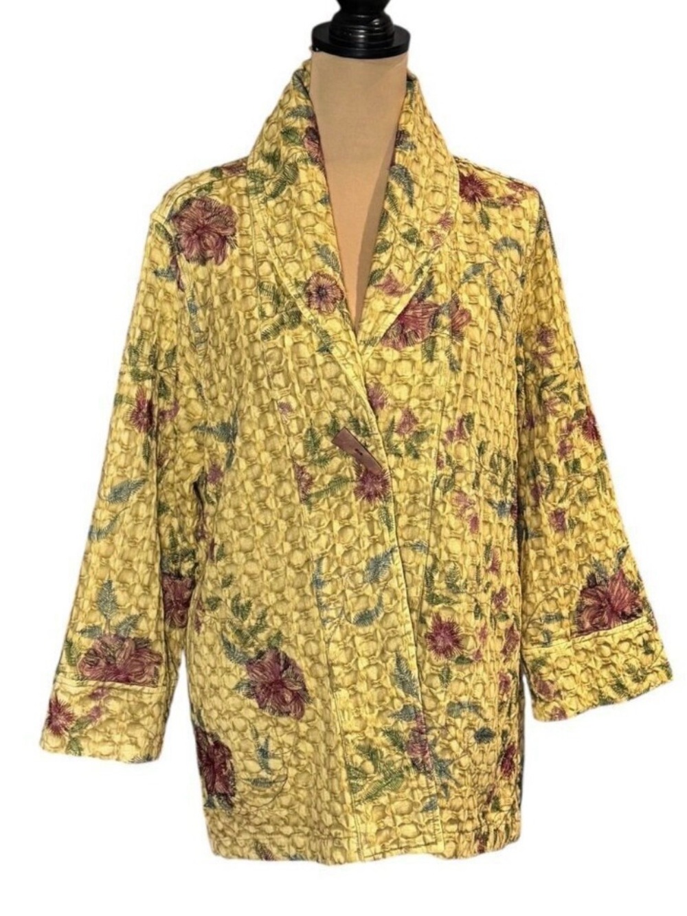 Soft Surroundings Embroidered Jacket Sz XL Floral Art To Wear Lagenlook Boho